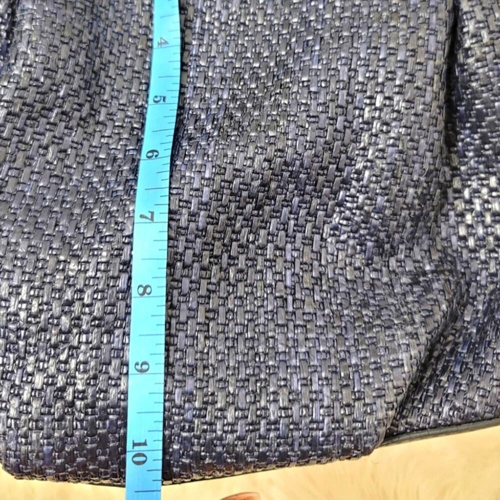 J. CREW Navy Blue Brompton Woven Straw Leather Trim Satchel Handbag Quiet Luxury - Picture 11 of 14